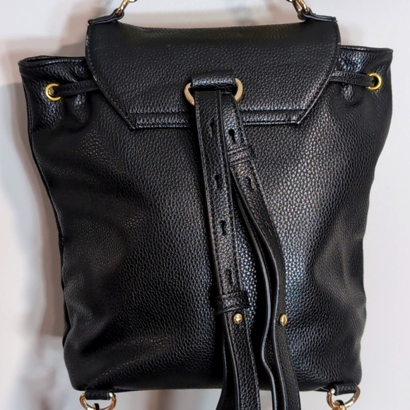 Packs Project Small Faux Black Pebbled Leather Backpack with Gold Accents. - Picture 7 of 16